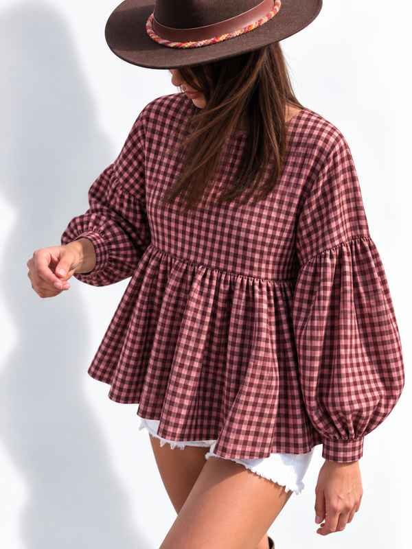 blusa cotone rosa e marrone