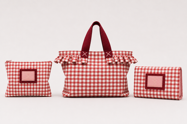 Set mum to be - borsa passeggino + portacreme + portapannolini quadretti rosa