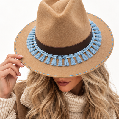 Cappello super G beige e azzurro