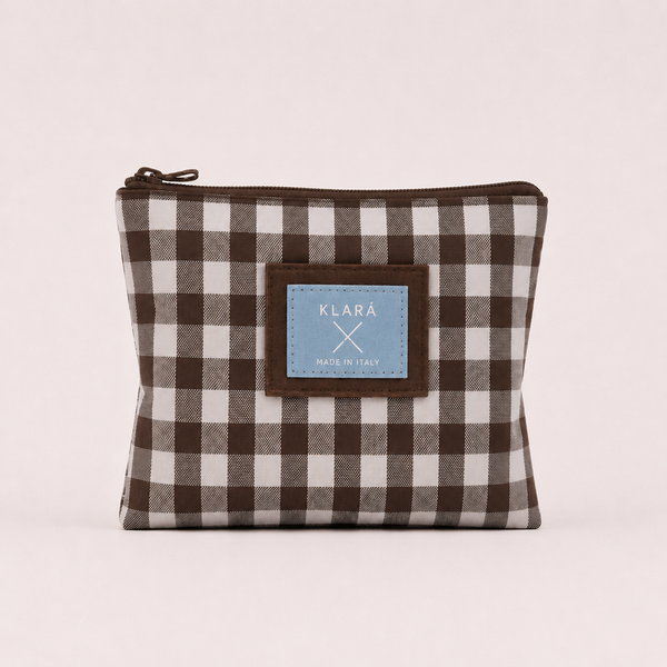 pochette porta creme/cambio artigianale quadretti brown