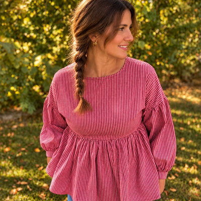 blusa cotone rosa e marrone