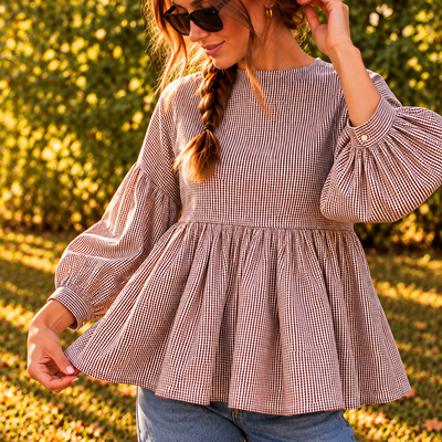 blusa cotone quadretto vichy brown